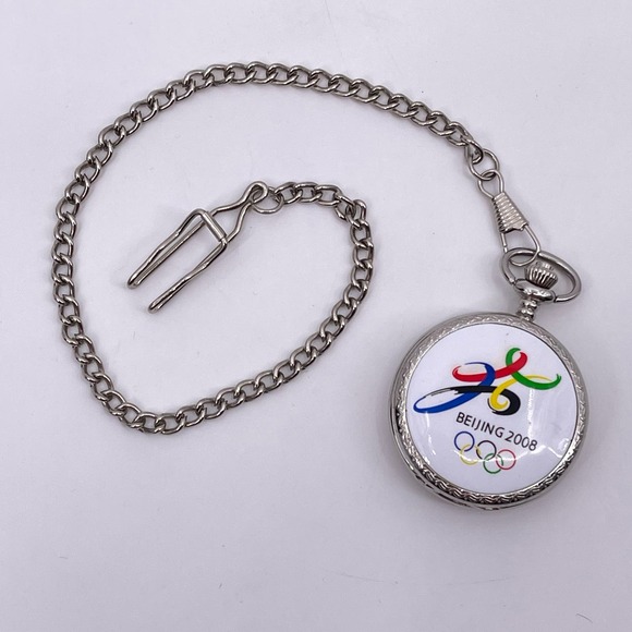 Beijing 2008 Olympics Pocket Watch Collectible Flip Open Pocketwatch with Chain - Picture 7 of 12
